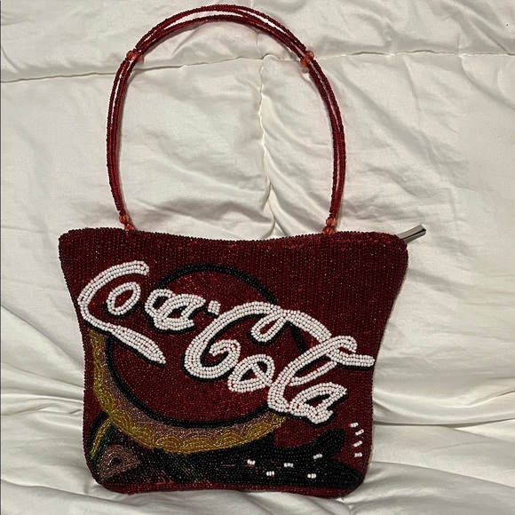 Coca Cola Handbags - Vintage Coca Cola Red Beaded Shoulder Bag with White Logo
